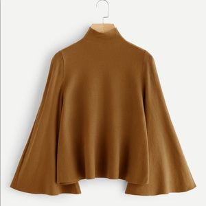 Mock Neck Bell Sleeve Jersey Sweater